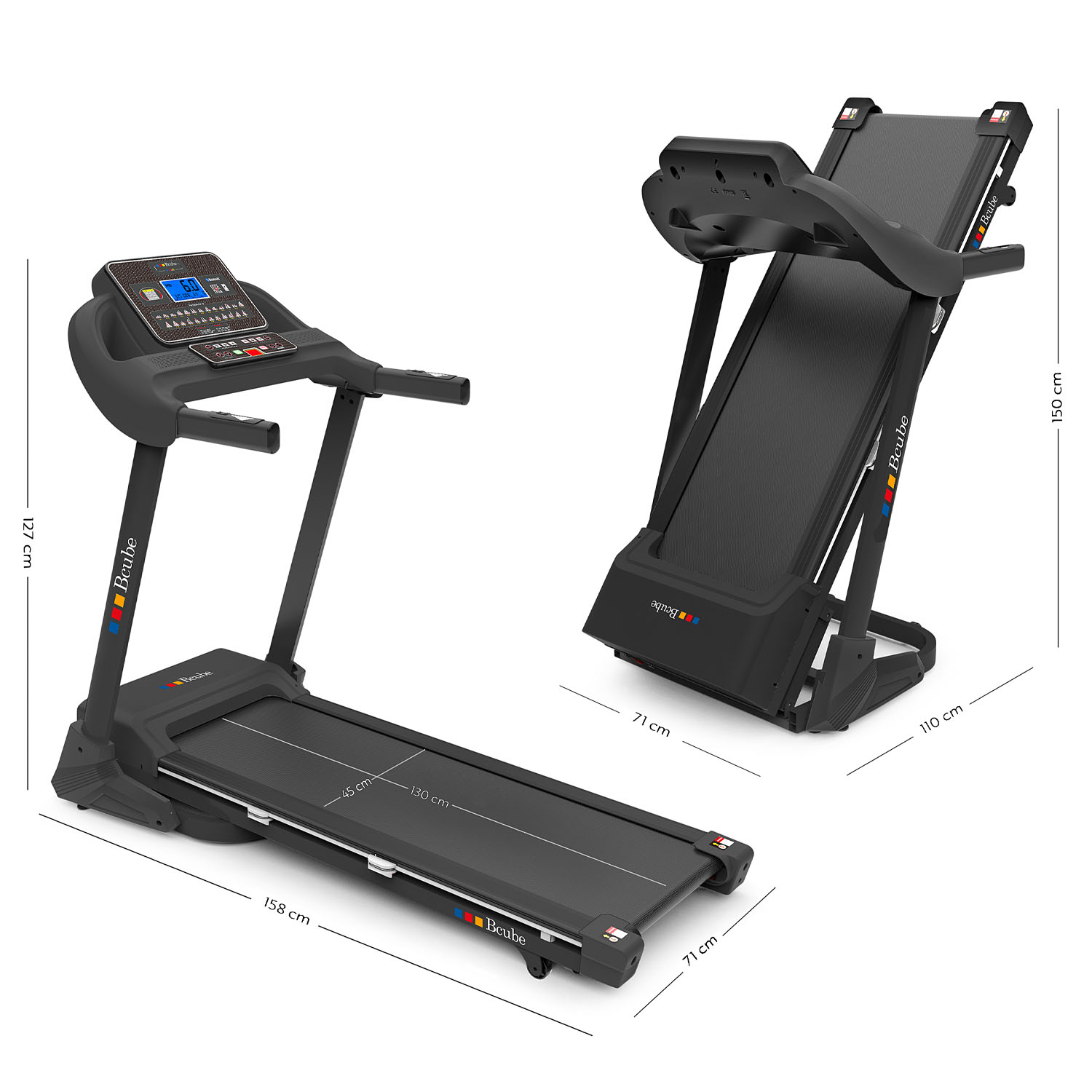 Bcube A 6.5 Tapis Roulant Elettrico, motore 2HP, velocità 18km/h, superficie di corsa 45x130cm, inclinazione elettrica 12% - immagine 11