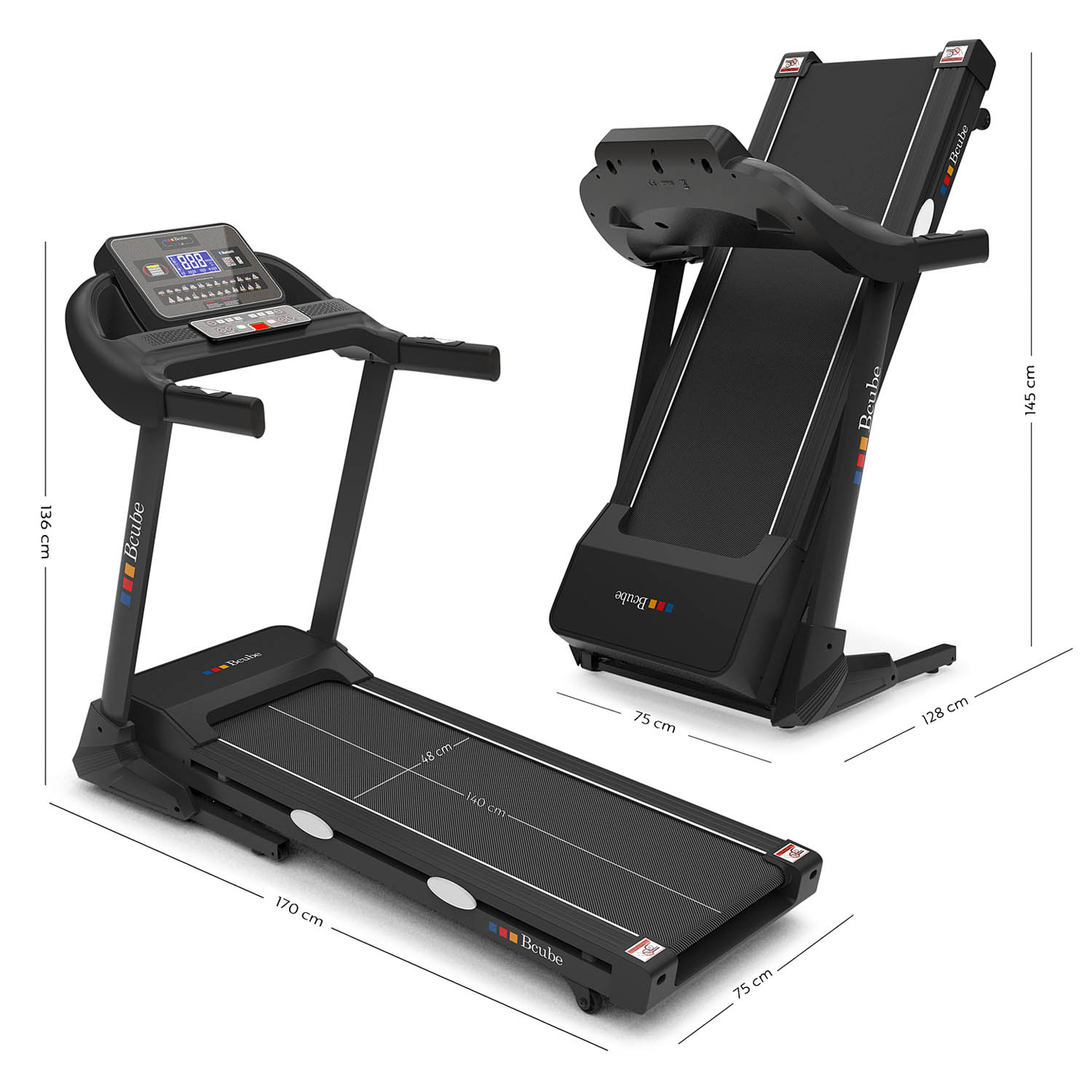 Bcube A 7.5 Tapis Roulant Elettrico, motore 2,5HP, velocità 18km/h, superficie di corsa 45x140cm, inclinazione elettrica 15% - immagine 11